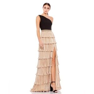 Mac Duggal 26541 NWT ONE SHOULDER LAYERED METALLIC RUFFLE GOWN